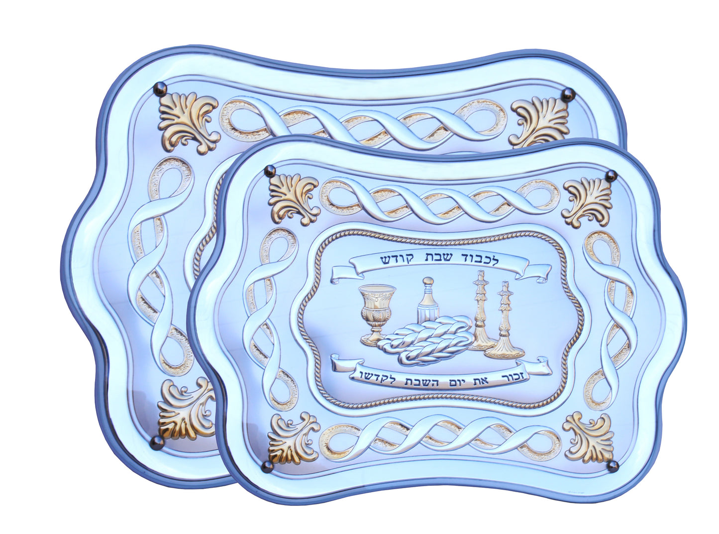 Hadad Brothers Challah Tray Spirulina 20x14.5"a White Wood combined with Gold 16X11.5"