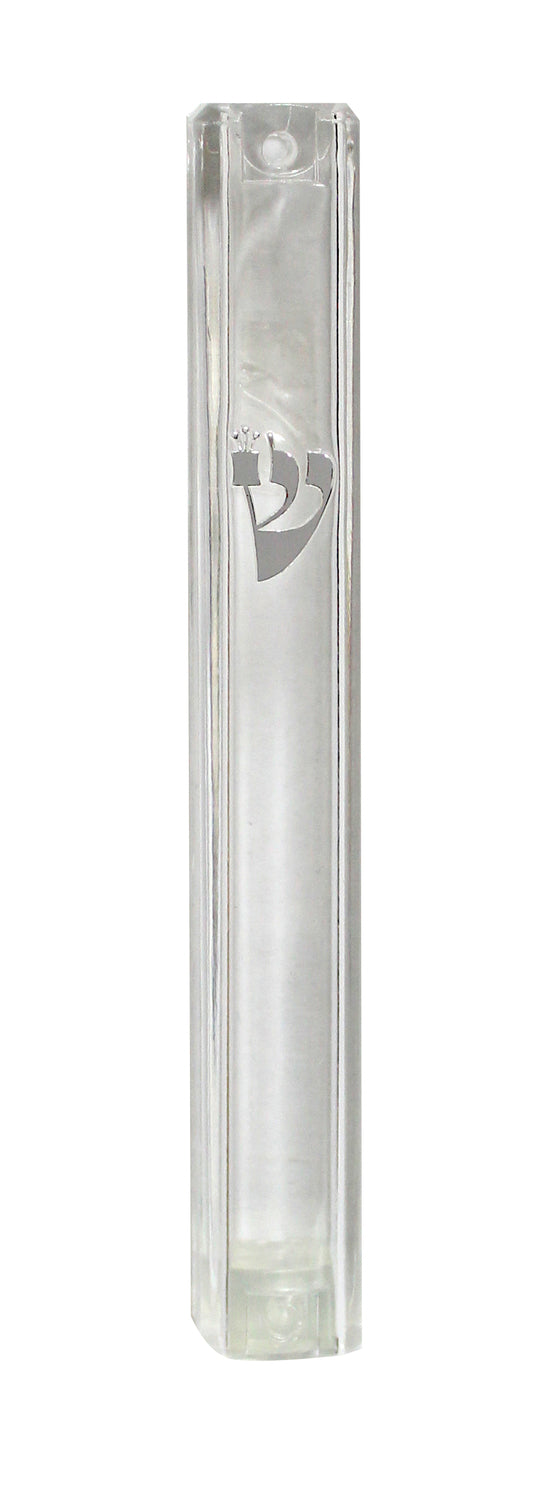 Clear Plastic Mezuzah Water Proof Silver Shin - 20 Cm
