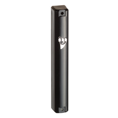 Plastic Black Mezuzah with Rubber Cork 15 cm - with Silver Shin