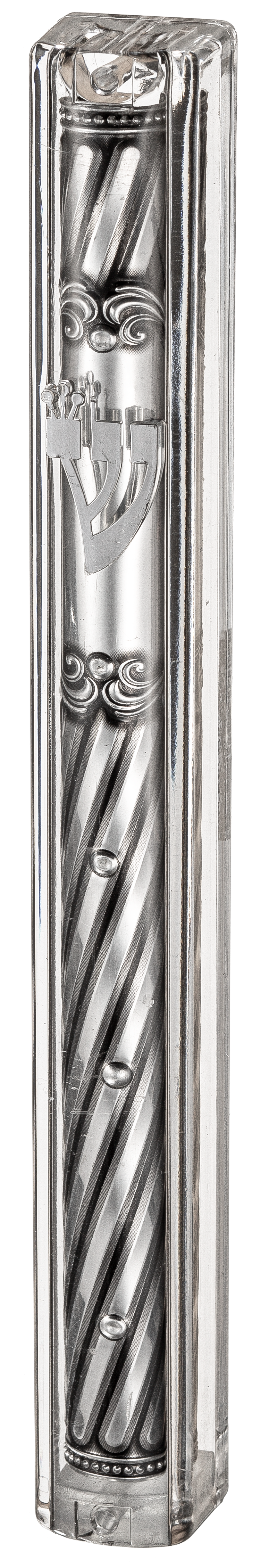 Transparent Plastic Mezuzah With Rubber Cork 12 Cm- With The Letter Shin And Plaque