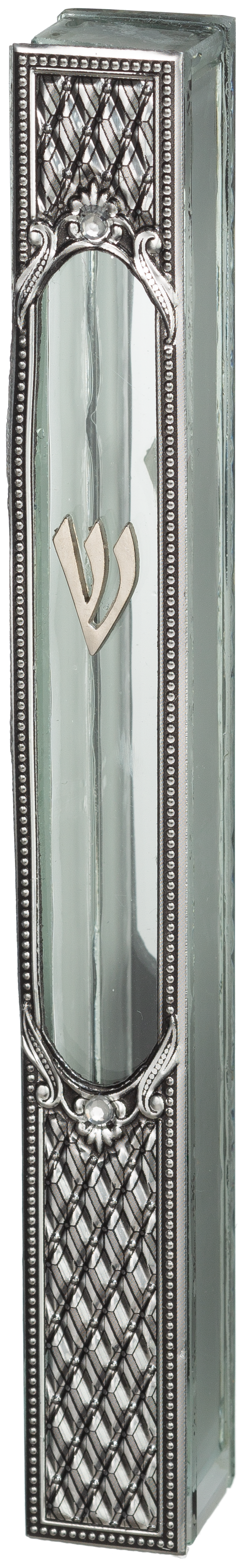 Glass Mezuzah with Traditional Metal Plaque 15 cm