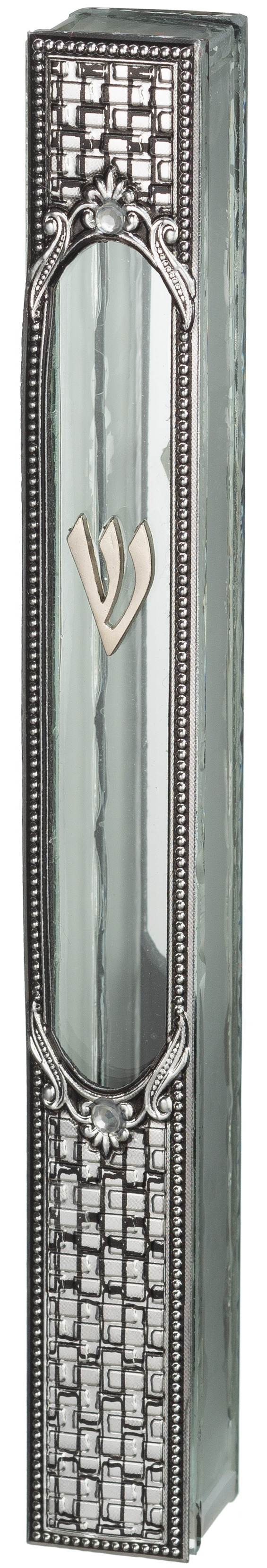 Glass Mezuzah with Classic Metal Plaque 20 cm