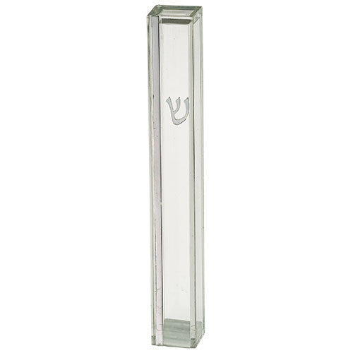 Transparent Plastic Mezuzah 15 cm - Silver SHIN & Stripe with Rubber Cork