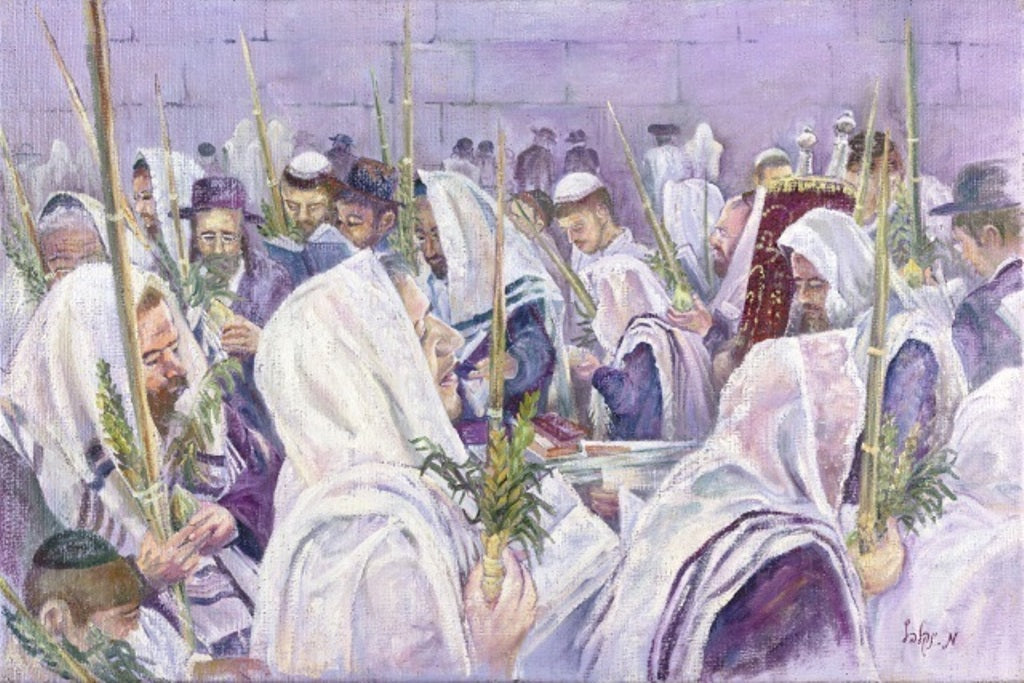 Sukkah Mural Decoration X Large Fabric' Hakafoth At The Kotel' print 4’7”X 10’
