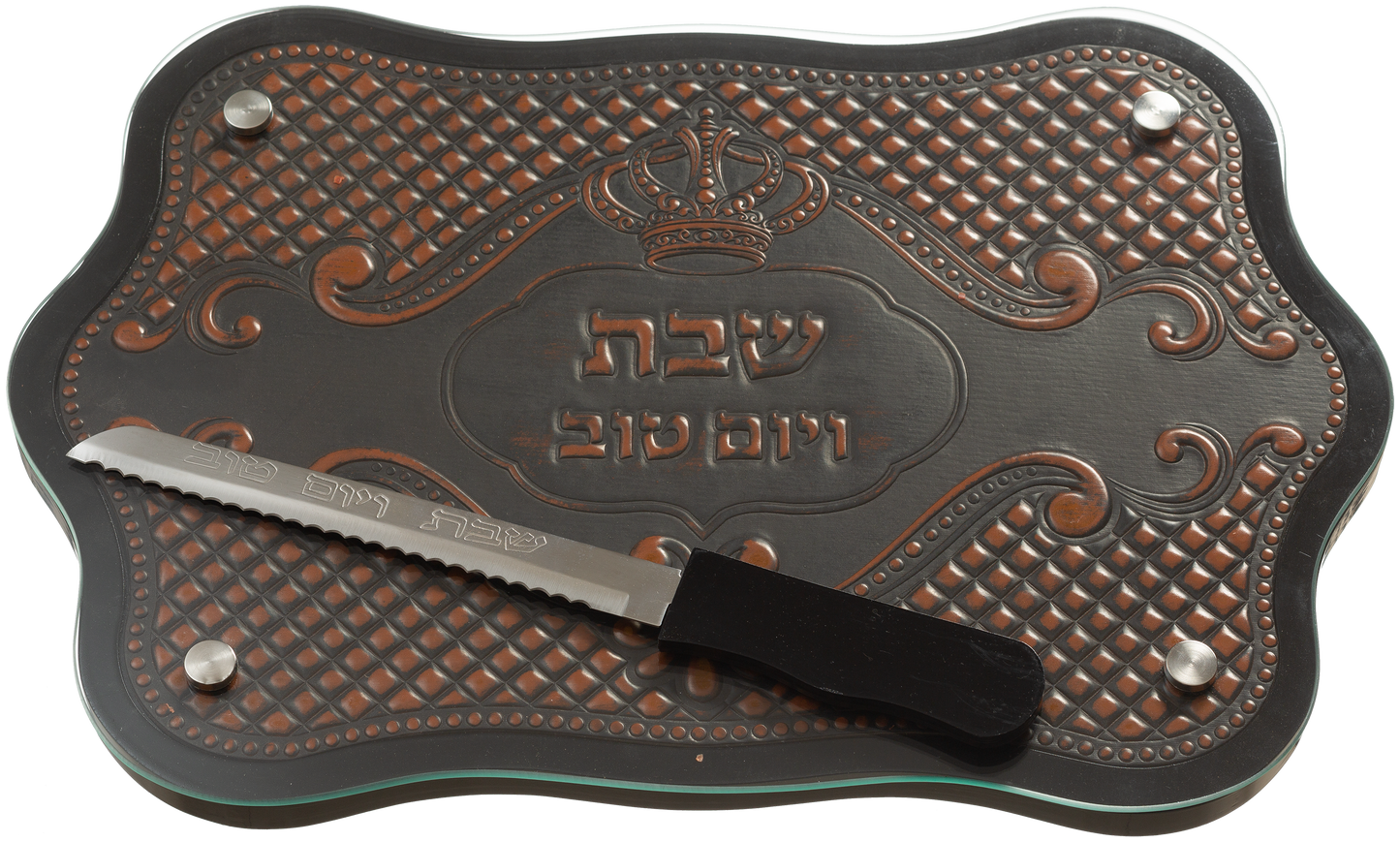 Elegant mahogany tray made of mahogany and glass Leather Look Challah Tray 17x12"