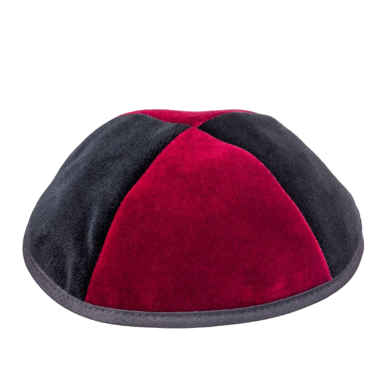 4 Part Red & Black Yarmulka With Rim Size 3