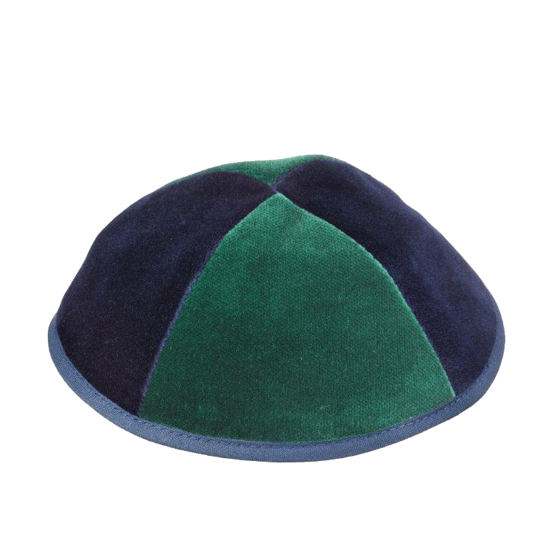 4 Part Navy & Green Yarmulka With Rim Size 2