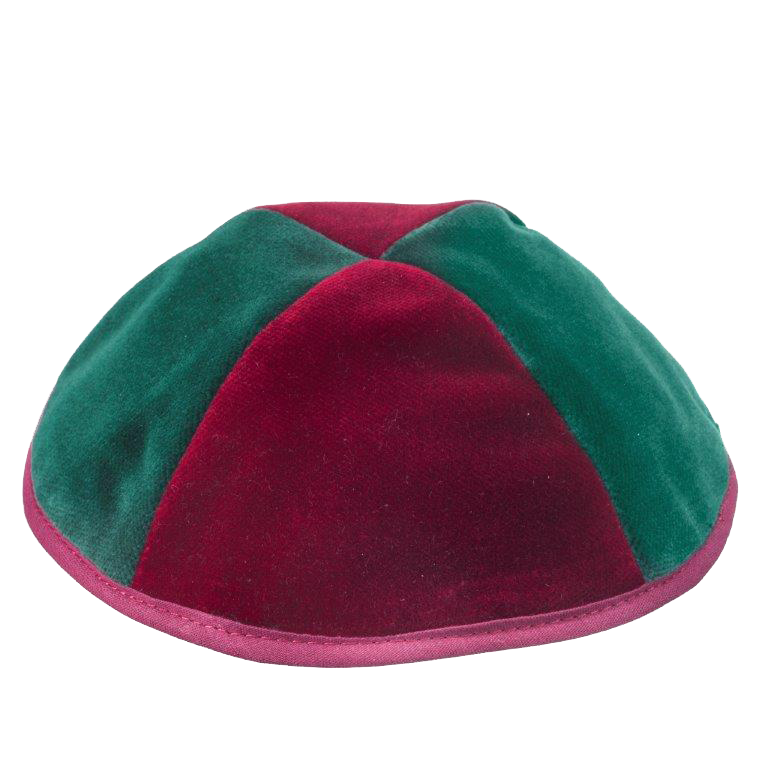 4 Part Red & Green Yarmulka With Rim Size 3
