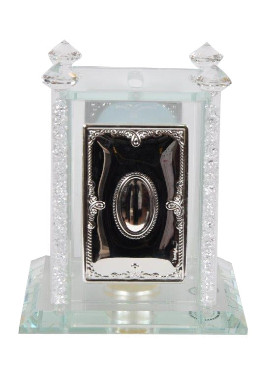 Tzedakah Box Crystal And 4 Silver Pcs 5 H X 3/12 X 312 "