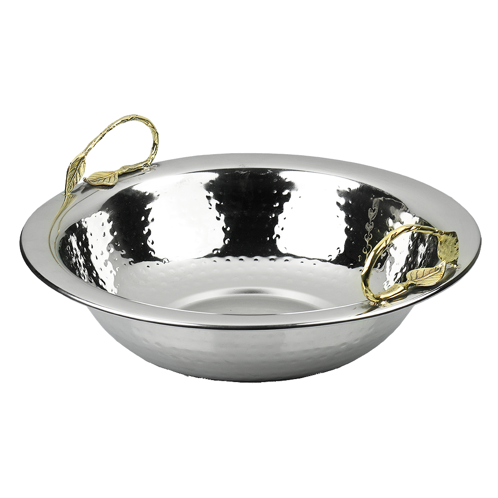 Stainless Steel Hammered Bowl With Bronze handles 14"