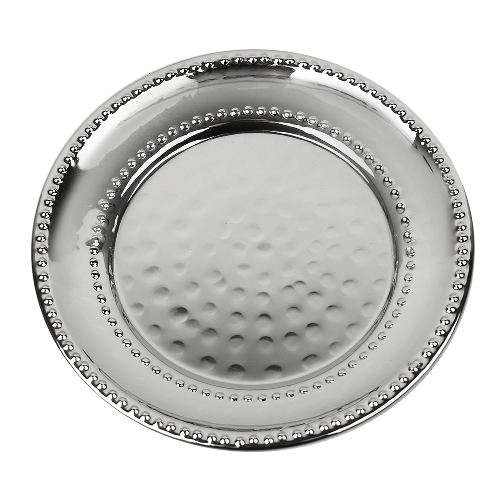 Tray For Kiddush Cup Stainless Steel Beaded Hammered 5"