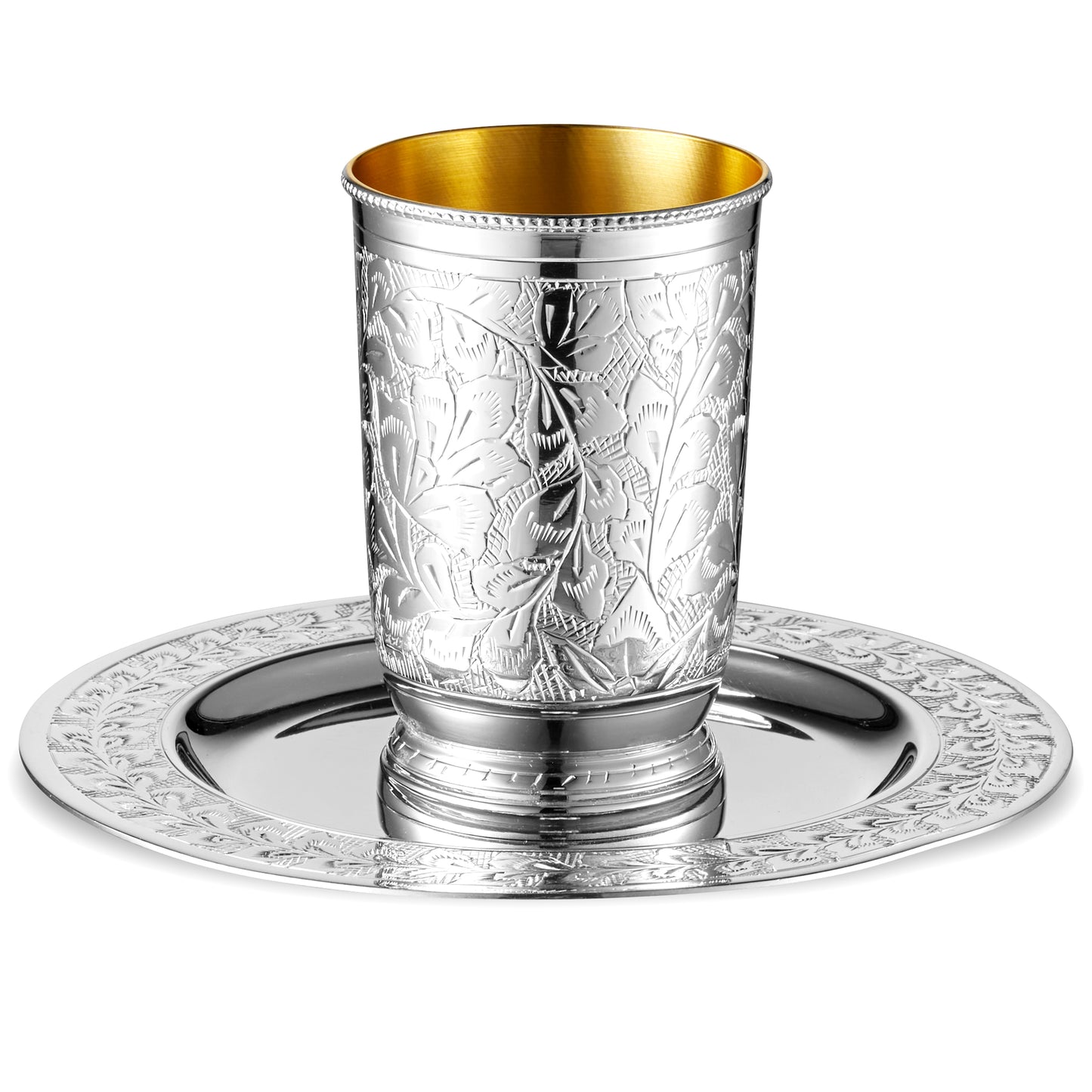 925 Elegant Silver coated Kiddush cup with big / deep tray