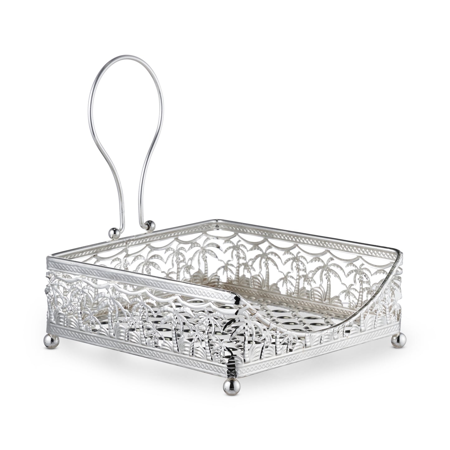 Napkin Holder Silver Plated Flat Palm tree design with Weighted arm Silver Plated 7.5