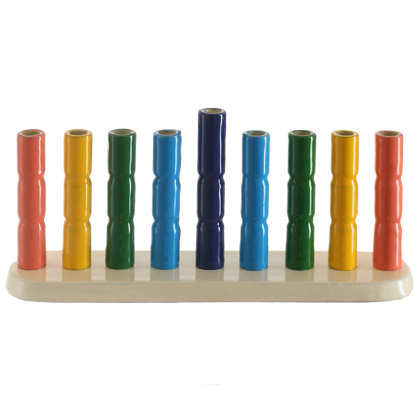 Strip Menorah Rainbow Colors 4" H x 2"D x 9"L