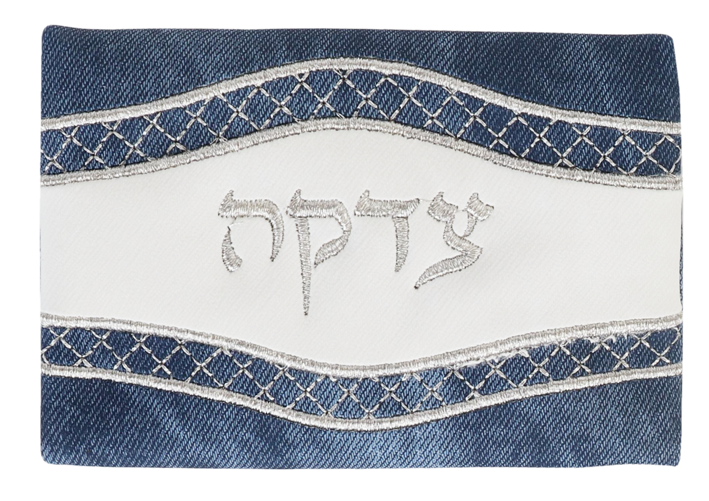 Tzedakah Bag Leather Look Navy & White 3.5 x5 "