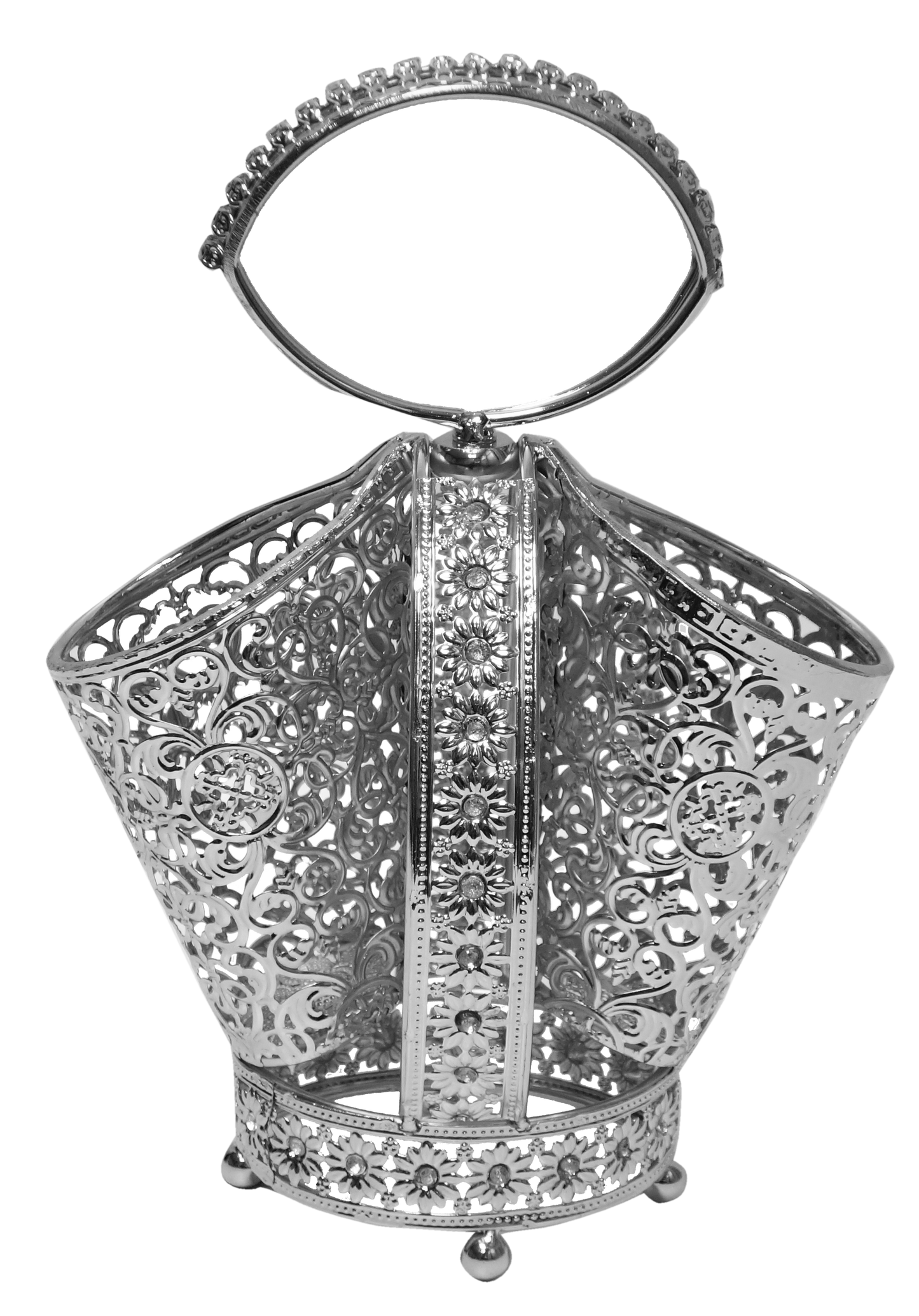 Cutlery Holder 2 Section Silver Plated With Diamonds 10x8"