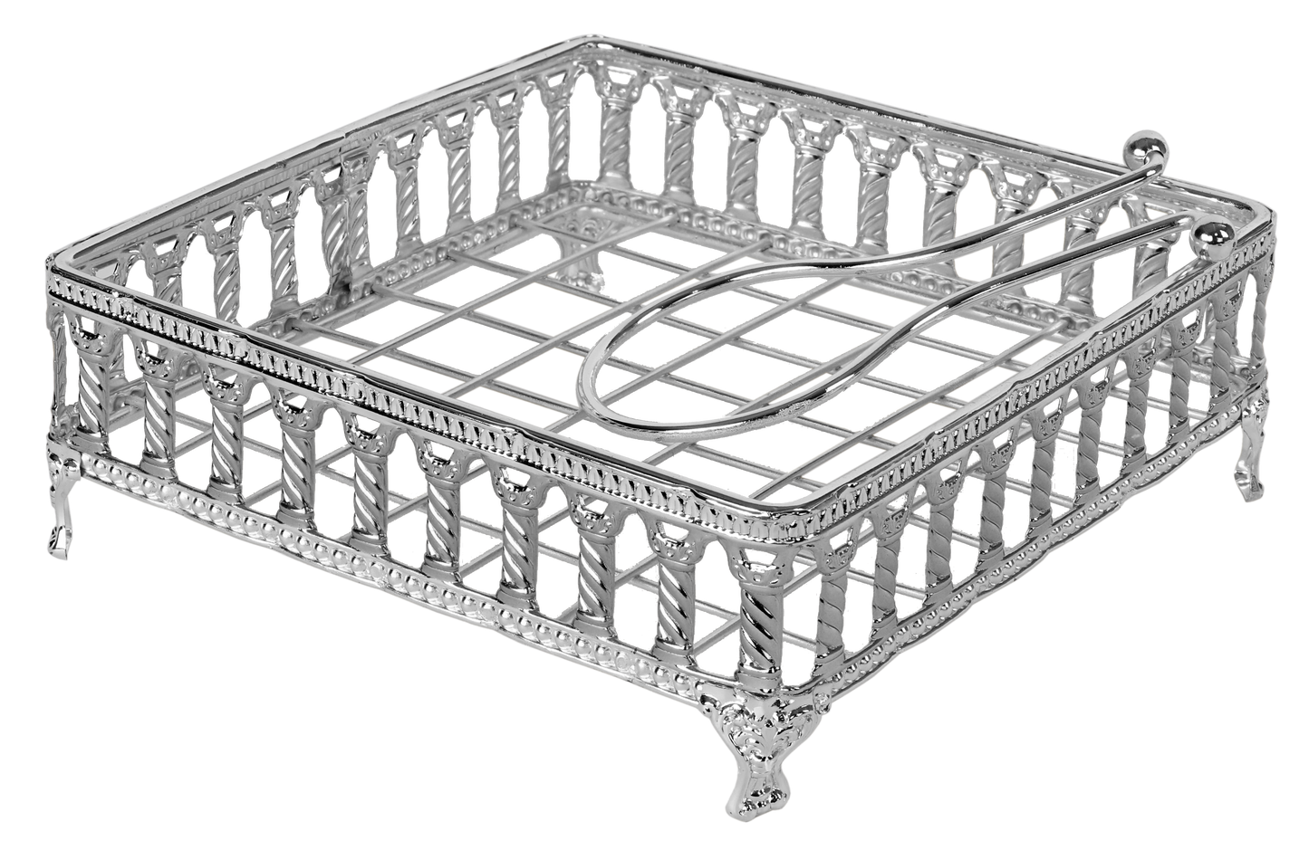 Silver Plated Flat Napkin Holder Royal Palace Design With Weighted Arm 7.5"W