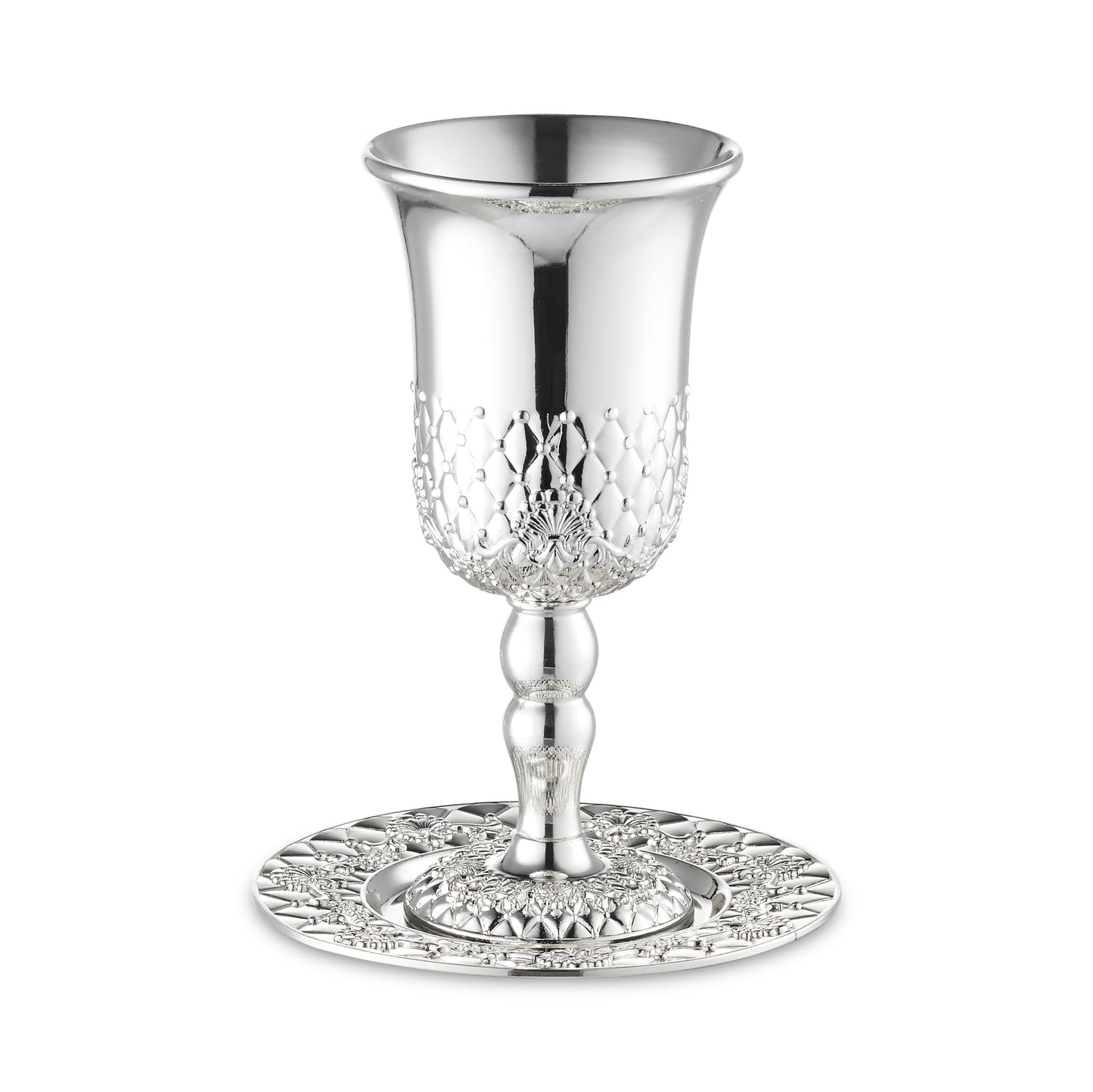 Silver Plated Kiddush Cup Set on Stem 6" tall