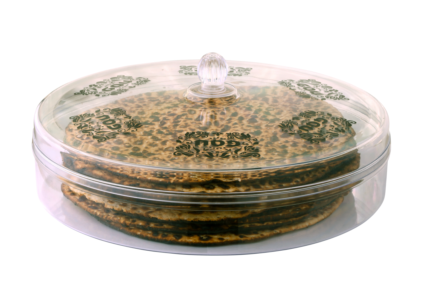 Matzah Holder Round Acrylic Design On Cover 12"