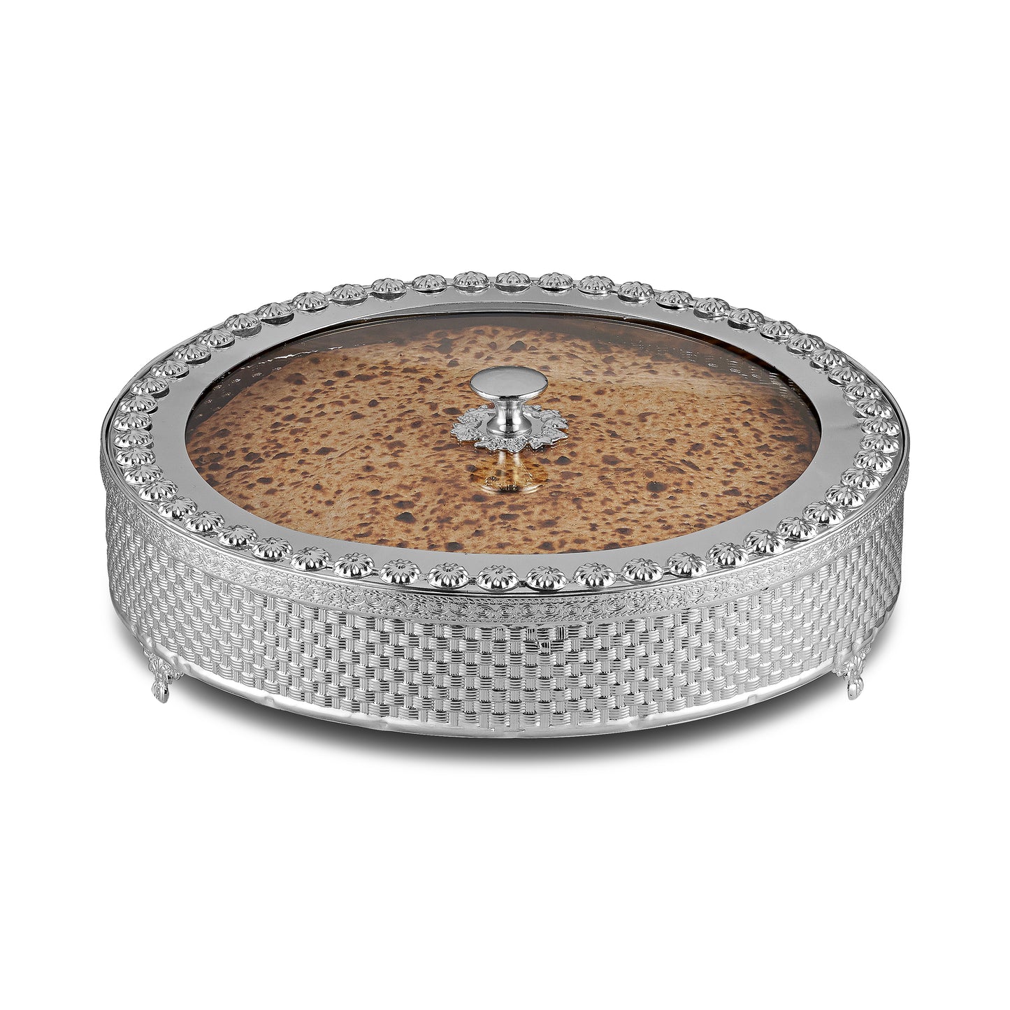 Matzah Holder Wave Design Silver Plated With Lucite cover 13 w X4.5 H "
