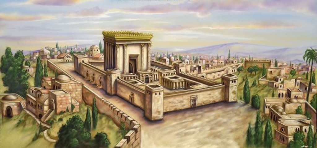 Sukkah Mural Decoration X Large Fabric' Beit Hamikdash 'print 4’7”X 10’