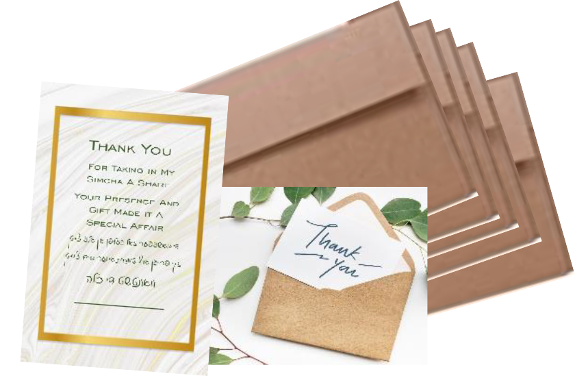 5 Kallah/Tenoyim Thank You Cards & Envelopes 4"x6"