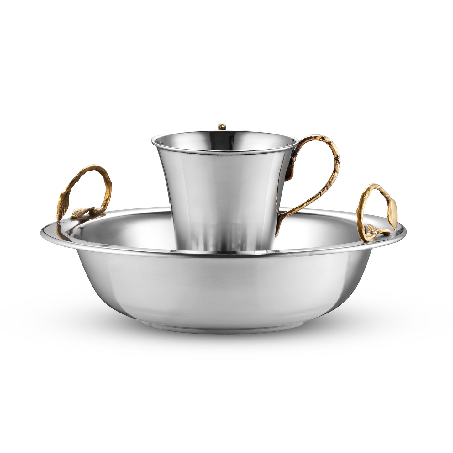 Washing Cup and Bowl Set Brass Leaf Handle Stainless Steel