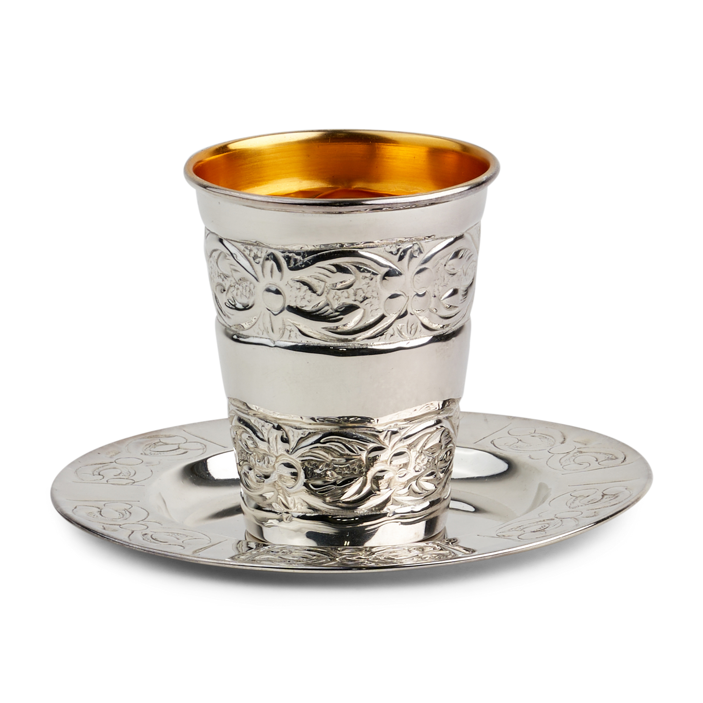 Silver Kiddush Cup Set Cup 3.5" Tray 5.5"