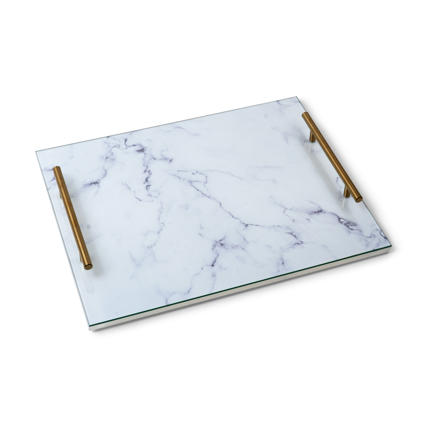 Acrylic Marble & Glass Challah Boards Tray with Gold Handles 14x18