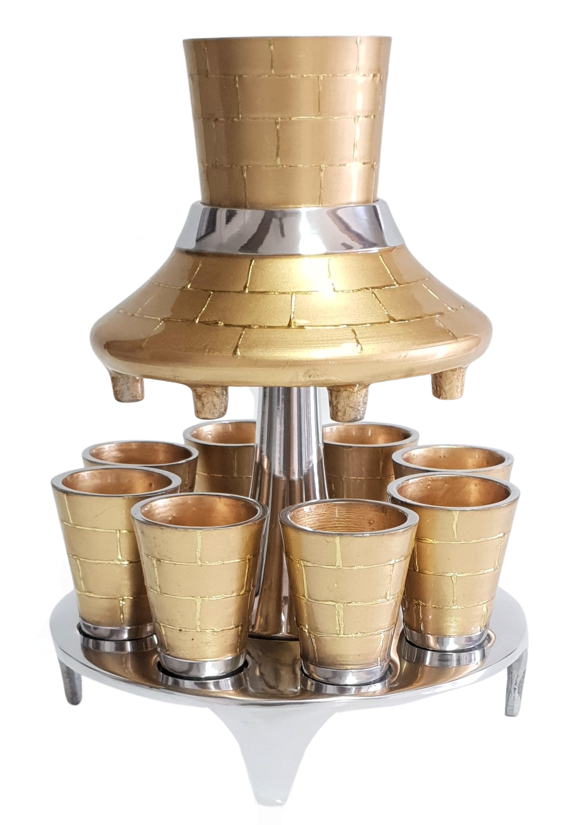 Aluminum Fountain Set 8 Cups Gold Brick Design