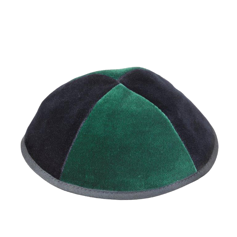4 Part Gray & Green Yarmulka With Rim Size 3