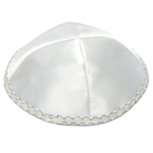 WHITE TERYLENE KIPPAH SILVER LINE
