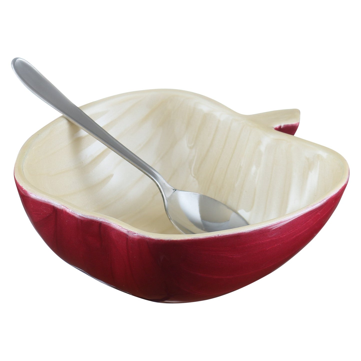 Honey Dish Apple Shape Red Aluminum Spoon 5"W x 2H"