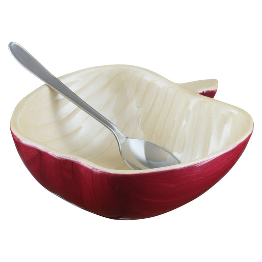 Honey Dish Apple Shape Red Aluminum Spoon 5"W x 2H"