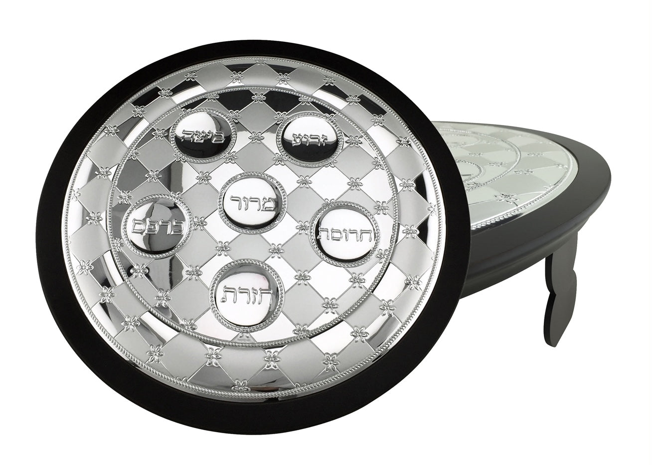 Wood & Silver Seder Plate With Legs
