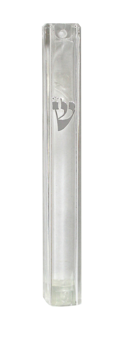 Clear Plastic Mezuzah Water Proof Silver Shin - 20 Cm