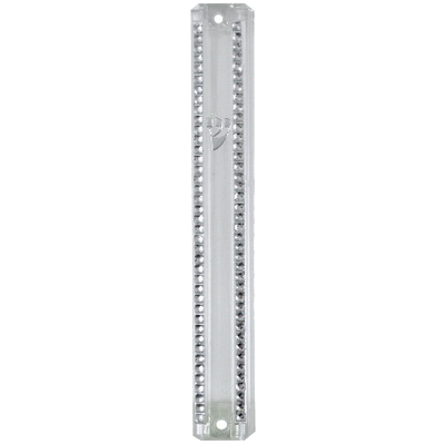 Plastic Mezuzah Lucid Silver Stones 12 Cm`