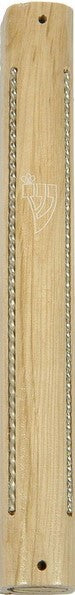 Wood Mezuzah with metal stripes 12 cm