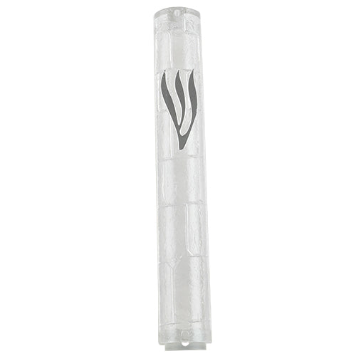 Plastic Transparent Mezuzah With Rubber Cork 15 Cm- "The Kotel" With The Letter Shin