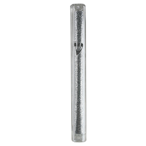 Plastic Mezuzah 15 Cm- Clear With Silver Stones