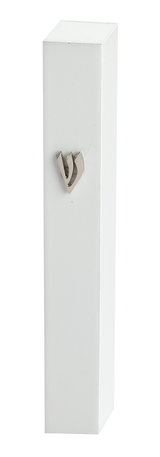 Mezuzah 12 cm with Metal Shin- Sparkle White