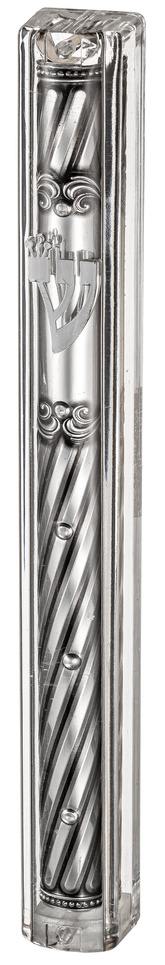 Transparent Plastic Mezuzah With Rubber Cork 12 Cm- With The Letter Shin And Plaque