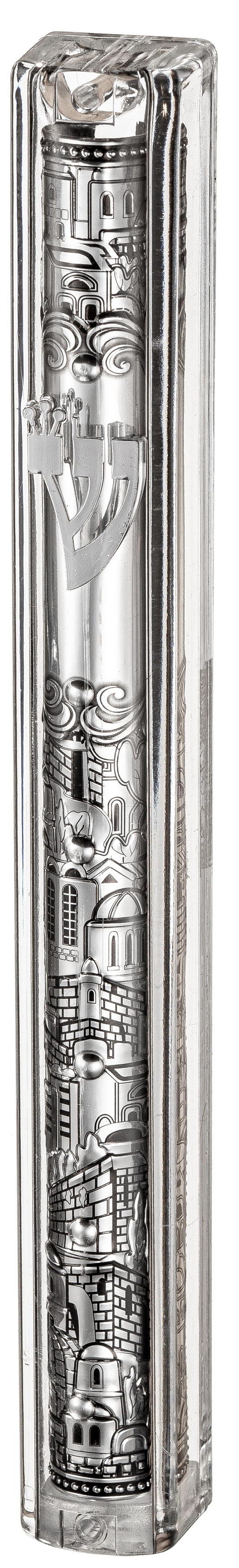 Transparent Plastic Mezuzah With Rubber Cork 20 Cm- With The Letter Shin And Plaque