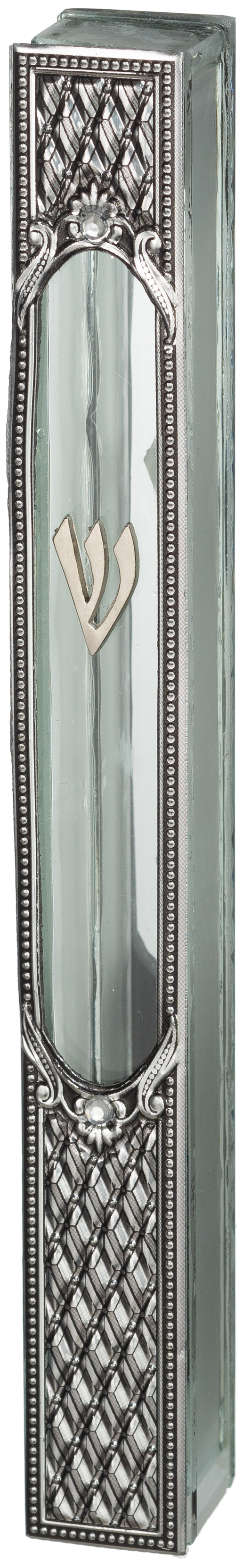 Glass Mezuzah with Classic Metal Plaque 20 cm