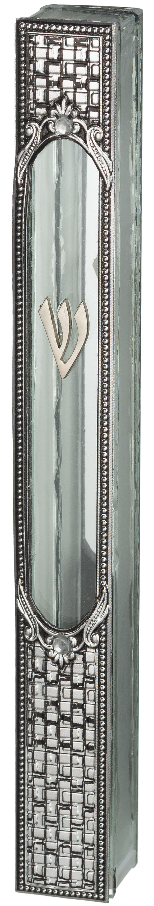 Glass Mezuzah with Classic Metal Plaque 20 cm