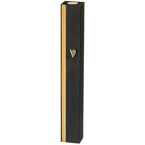 Aluminum Mezuzah 15 Cm Black Metal with gold stripe