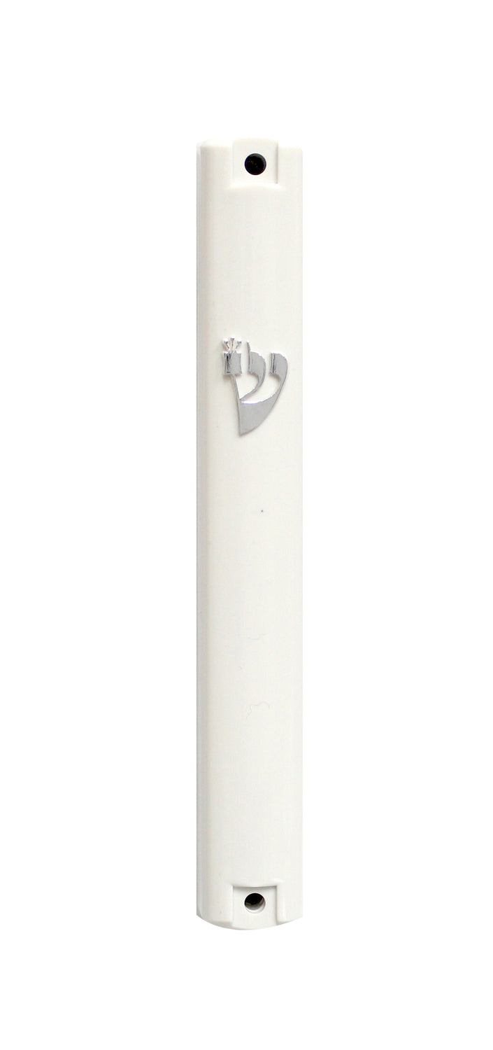 White Plastic Mezuzah Waterproof - Silver ''Shin 15 Cm