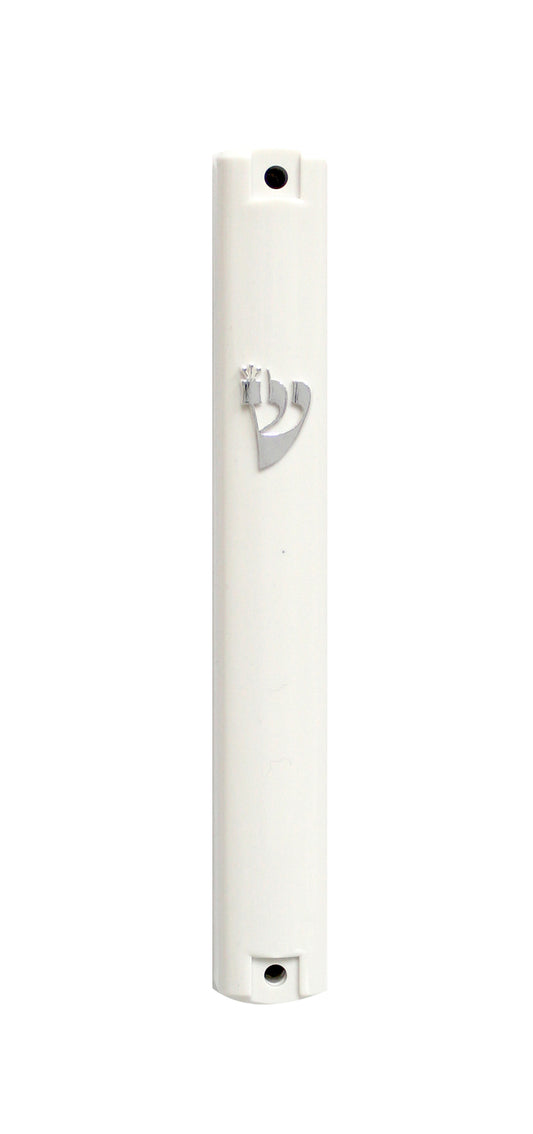 White Plastic Mezuzah Waterproof - Silver ''Shin 15 Cm