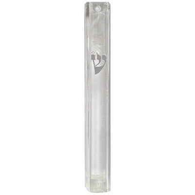 Clear Plastic Mezuzah Water Proof -Silver 'Shin 15 Cm