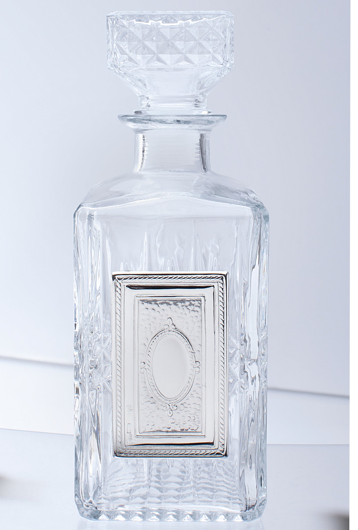 Crystal Square Liquor Bottle w Silver
